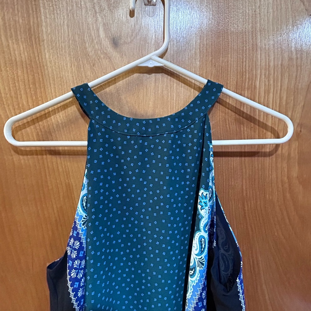 LOFT Teal and Navy Patterned Paisley Top